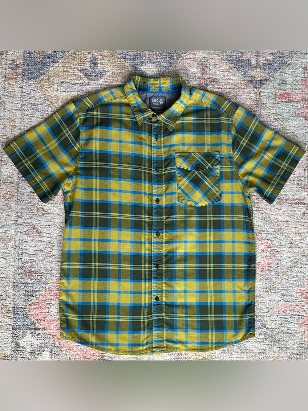 Mountain Hardwear Short-Sleeve Plaid Button-Down in Olive and Blue